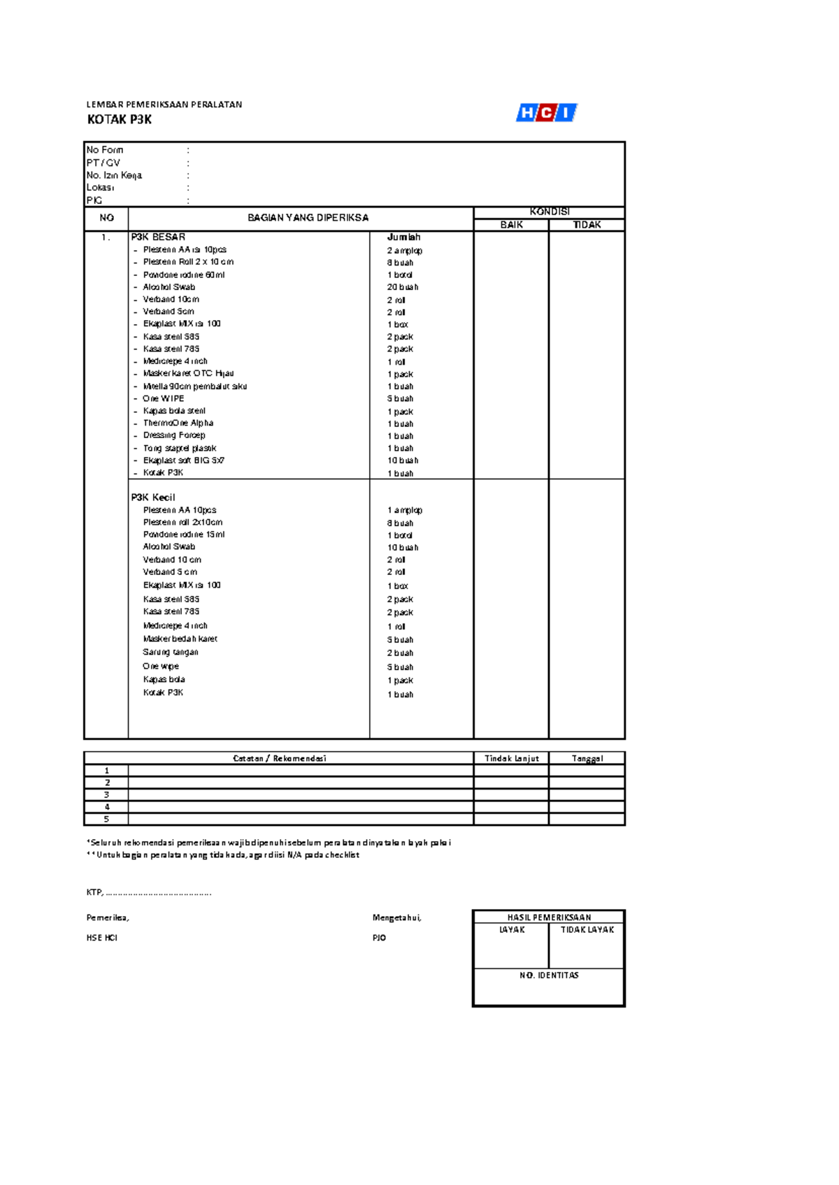 Pemeriksaan Kotak P3K: Checklist dan Rekomendasi Peralatan - Studocu