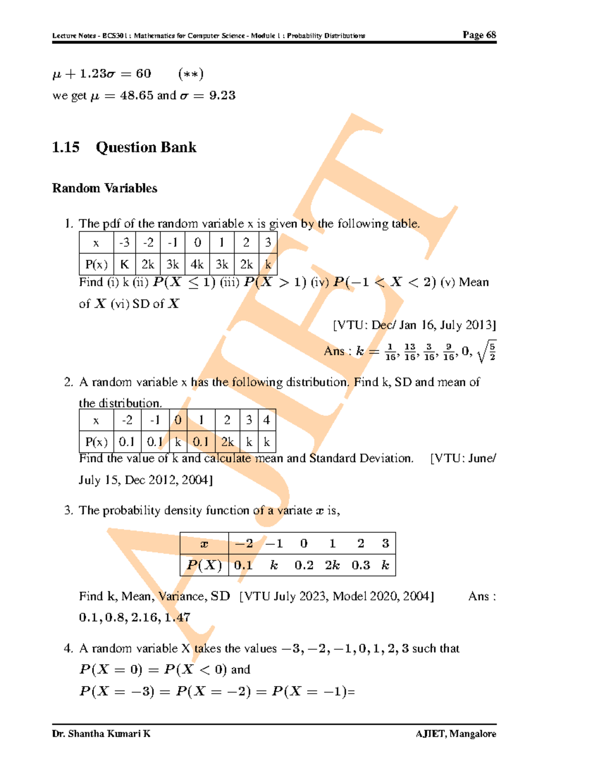 Mathematics for Computer Science BCS301: Module Notes & Question Bank ...