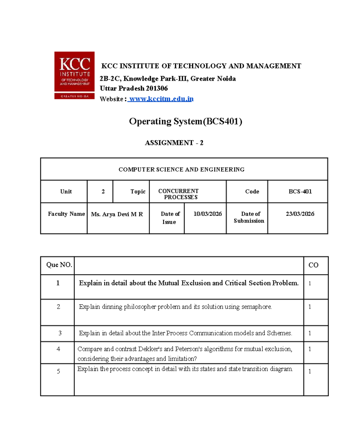 OS Assignment 2 (BCS401): Concurrent Processes & IPC Models - Studocu