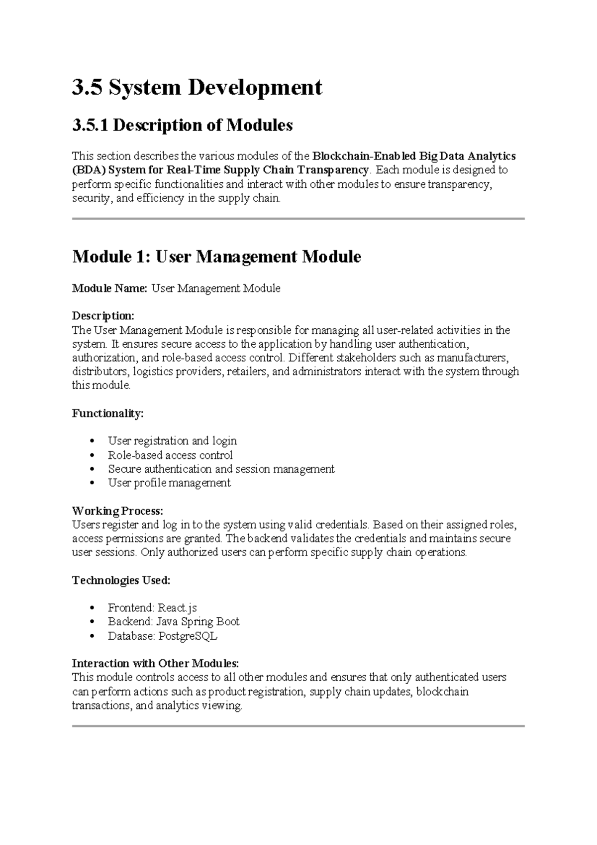 BDA 3.5 Module Descriptions for Supply Chain Transparency System - Studocu