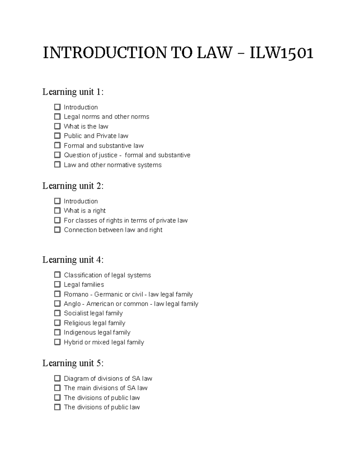 ILW1501 Law Notes: Introduction to Legal Norms and Systems - Studocu