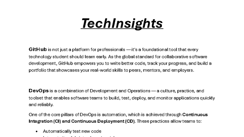 GitHub & DevOps Awareness: Essential Skills for Tech Students - Studocu