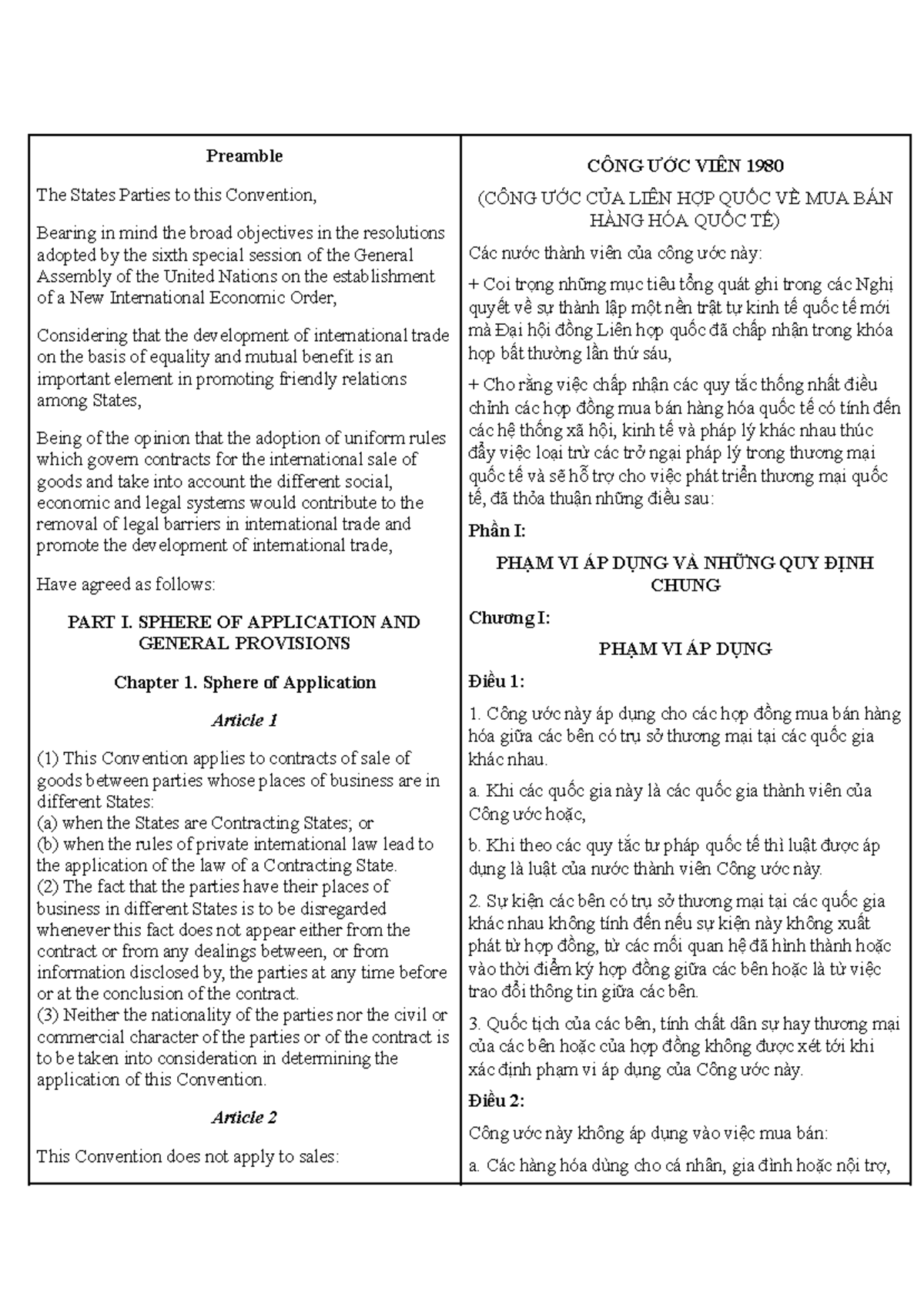 CISG Bilingual Text: Preamble and General Provisions Overview - Studocu