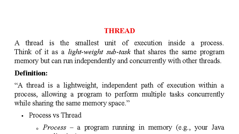 Java Threads and Synchronization Concepts - CS101 Lecture Notes - Studocu