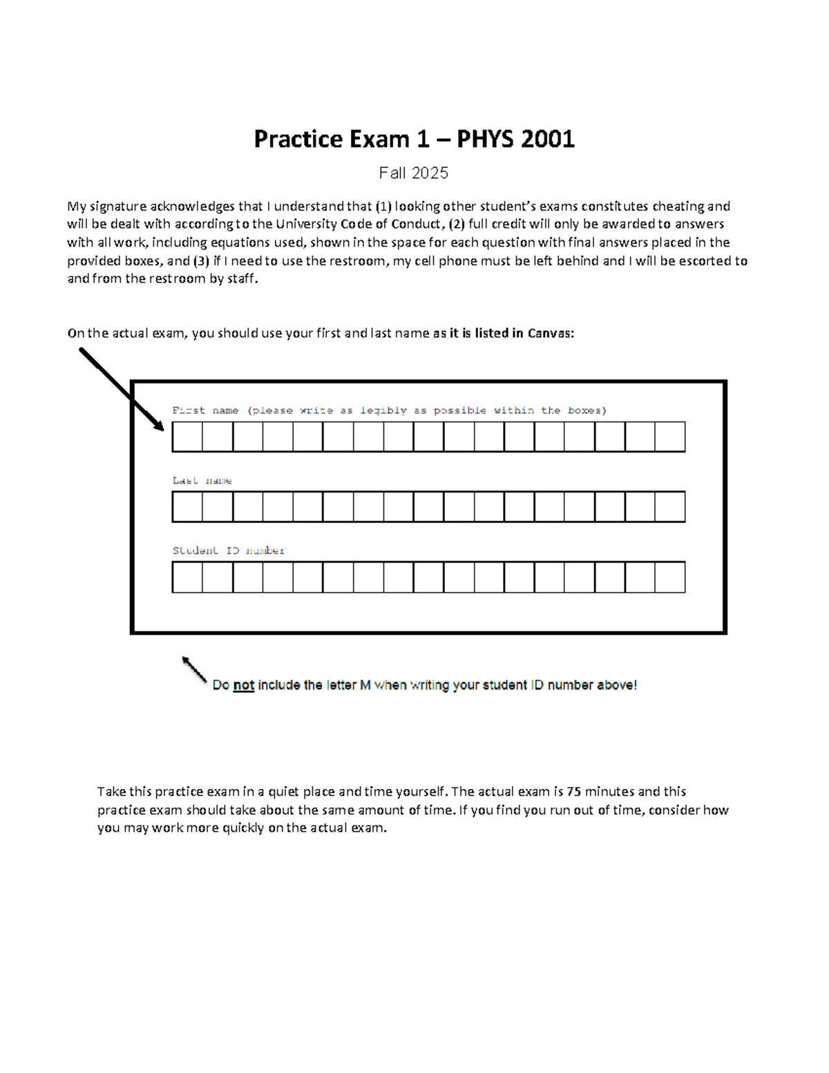 Practice Exam 1 Solutions PHYS 2001 Spring/Fall 2025 - Studocu