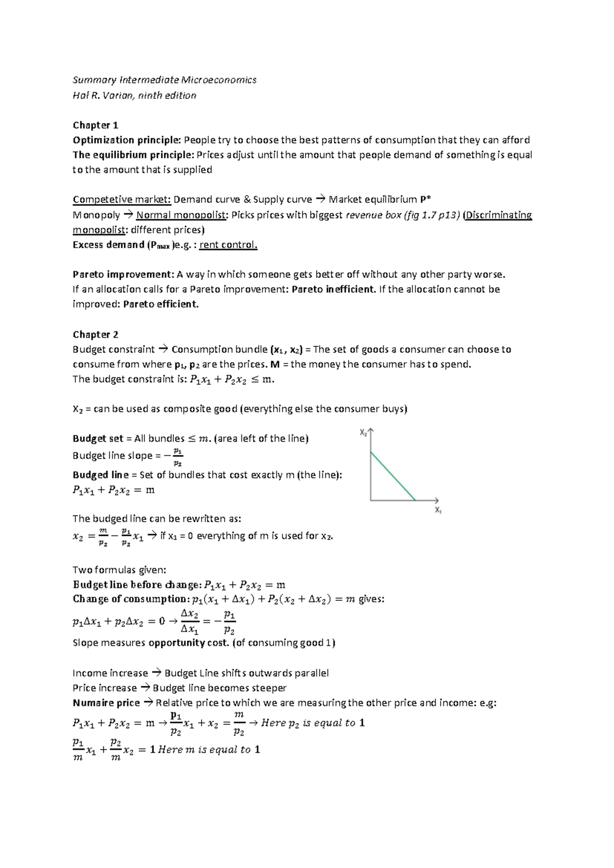 Summary of Intermediate Microeconomics Concepts (ECON 101) - Studeersnel
