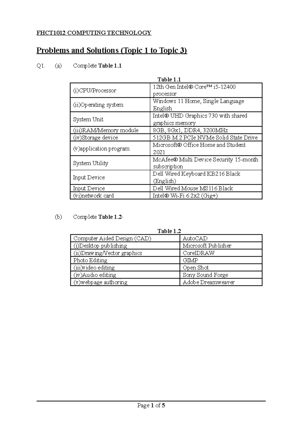 ITSC 101: Problems and Solutions for Topics 1-3 Analysis - Studocu