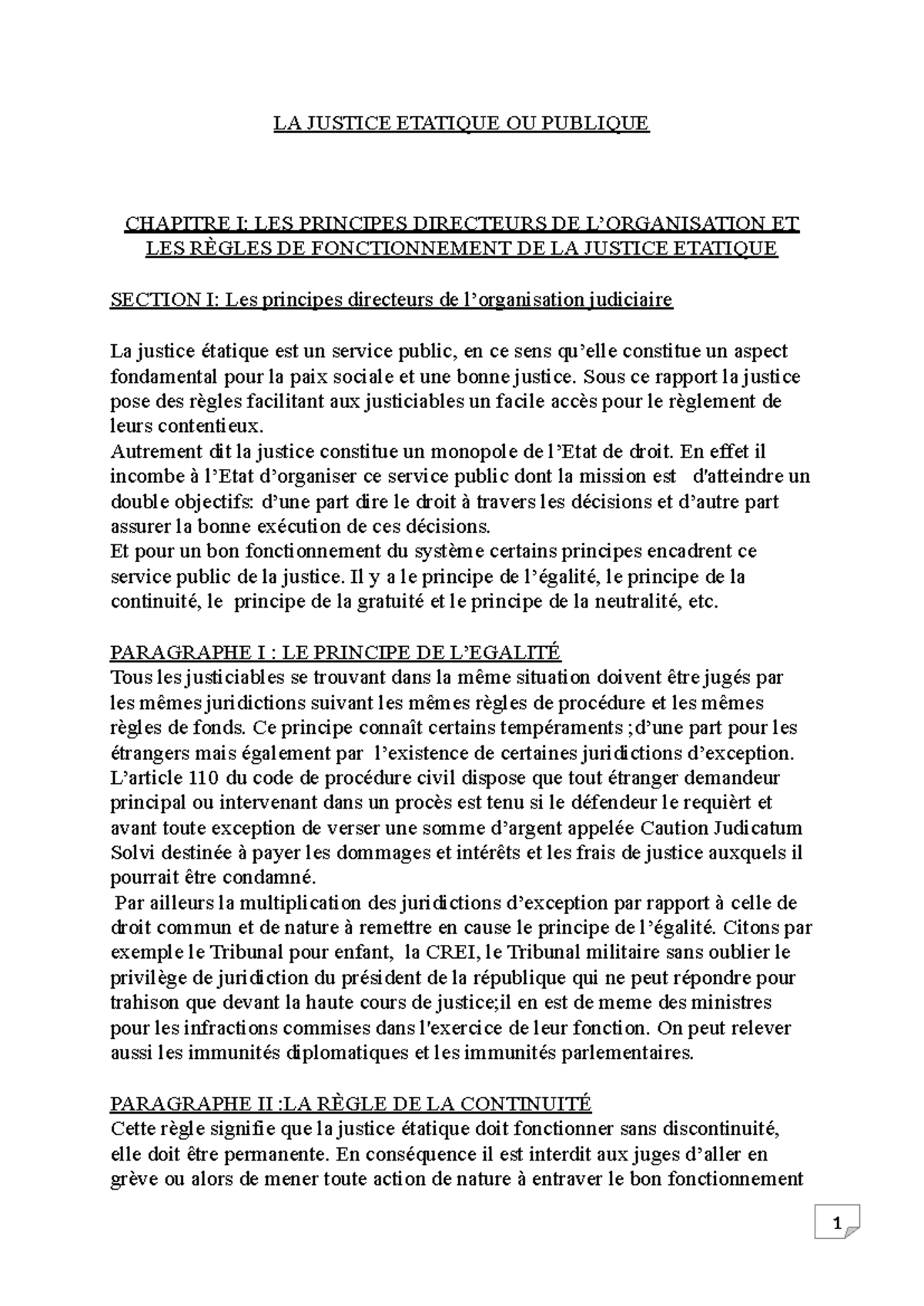 LA JUSTICE ÉTATIQUE: PRINCIPES DIRECTEURS ET FONCTIONNEMENT - Studocu
