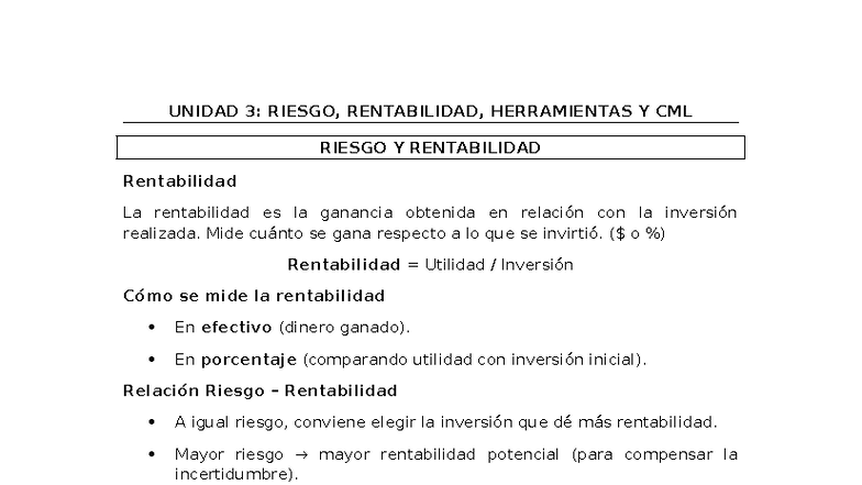Unidad 3: Riesgo y Rentabilidad en Inversiones Financieras - Studocu