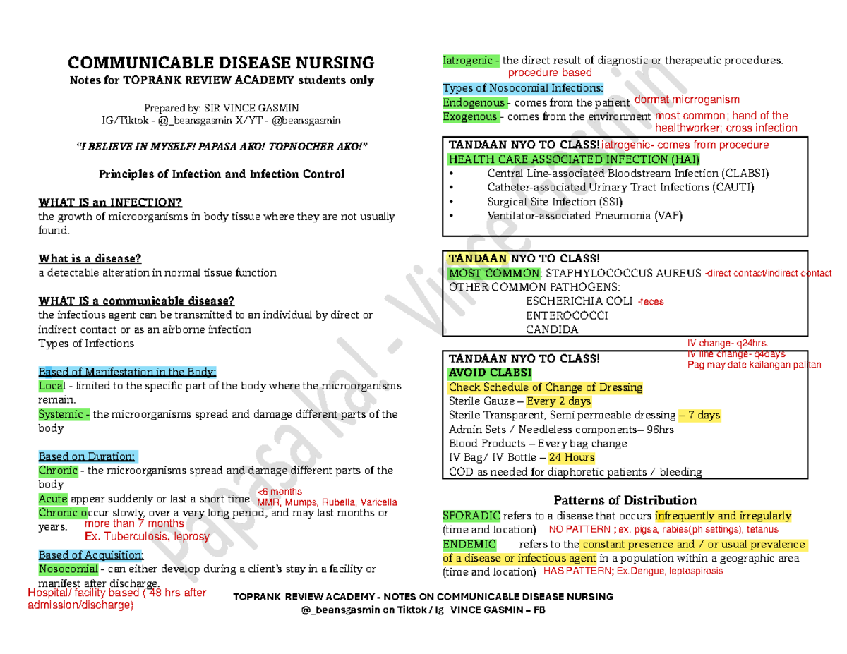 Cebu Notes Communicable Disease Nursing by Mr - TOPRANK REVIEW ACADEMY ...