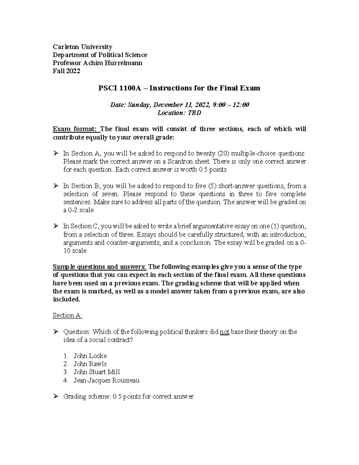 PSCI 1100A Final Exam Guidelines and Study Materials Fall 2022 - Studocu