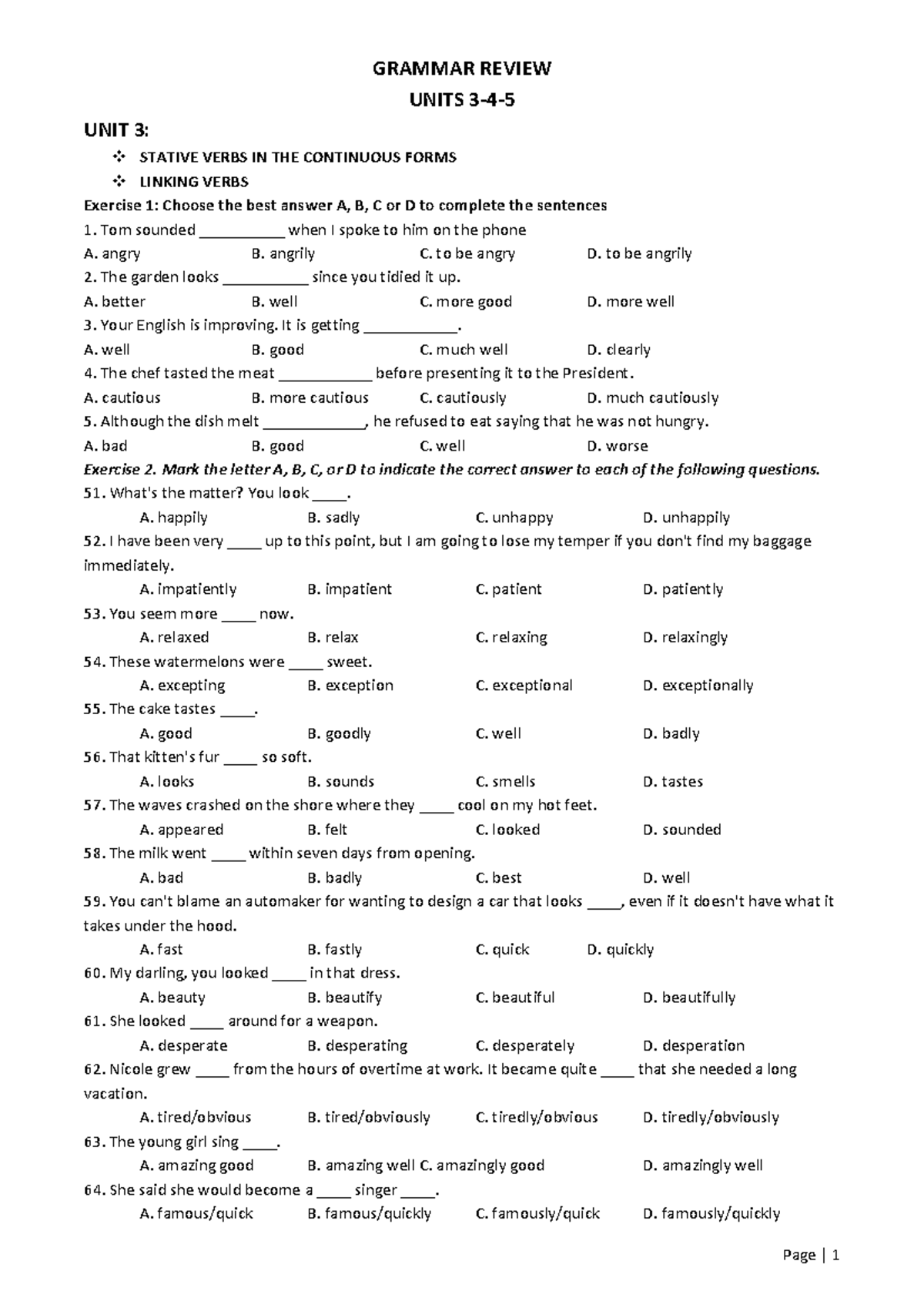 Grammar Review for Units 3-5: Exercises and Answers - Studocu