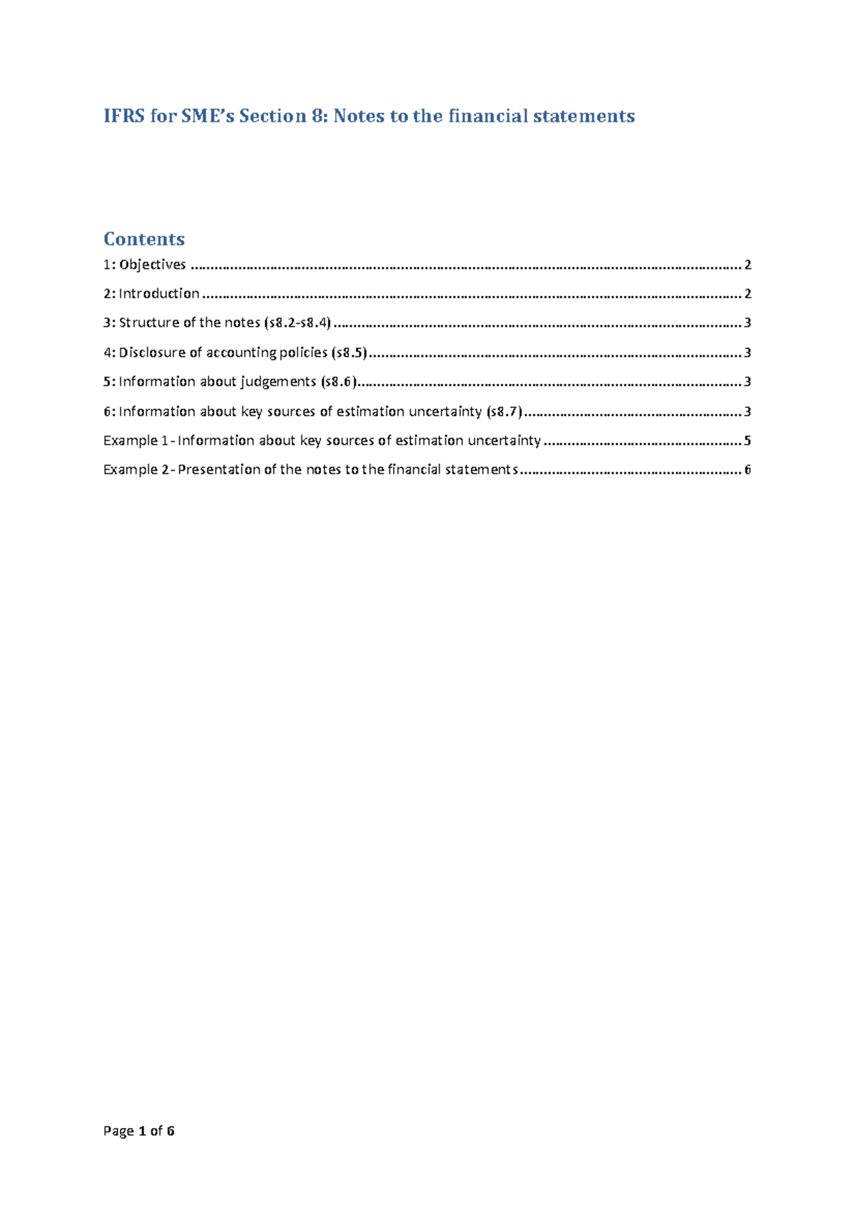 IFRS for SMEs: Section 8 - Notes to Financial Statements Overview - Studocu