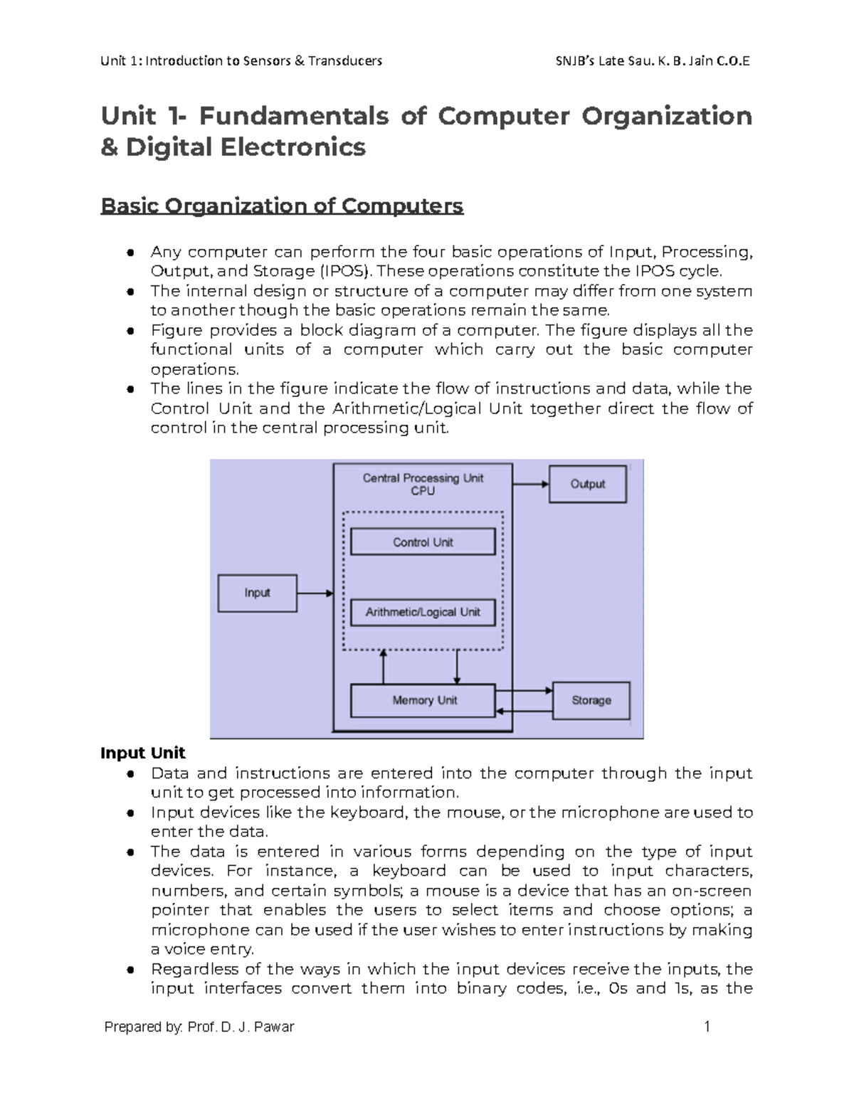 Unit 1 IOT Notes - sdfs - Unit 1- Fundamentals of Computer Organization ...