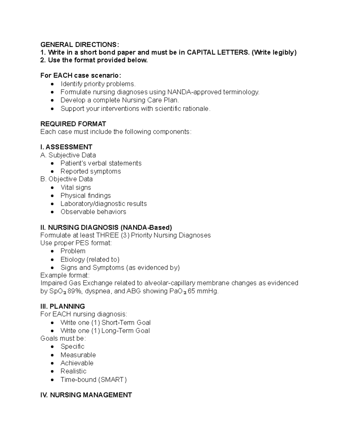 Nursing Care Plan for Case Analysis: Mr. Cruz & Ms. Reyes (NUR 101 ...