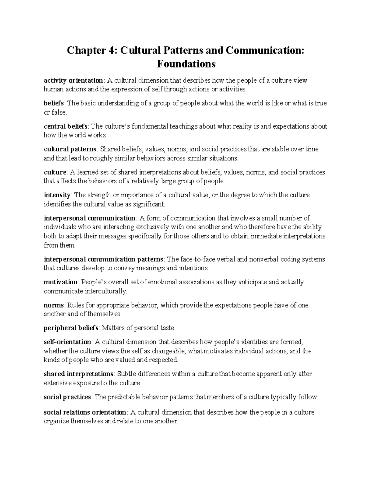 KEY Terms for CH 4: Cultural Patterns and Communication - Studocu