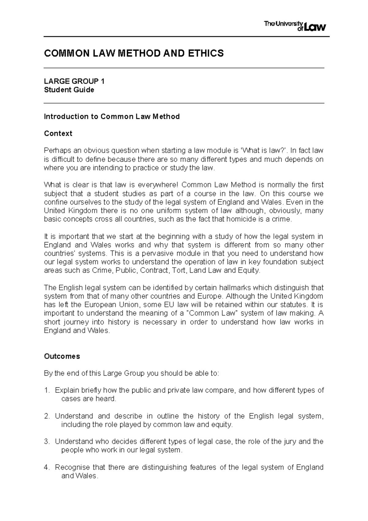 CLME 2526: Common Law Method & Ethics Large Group 1 Student Guide - Studocu