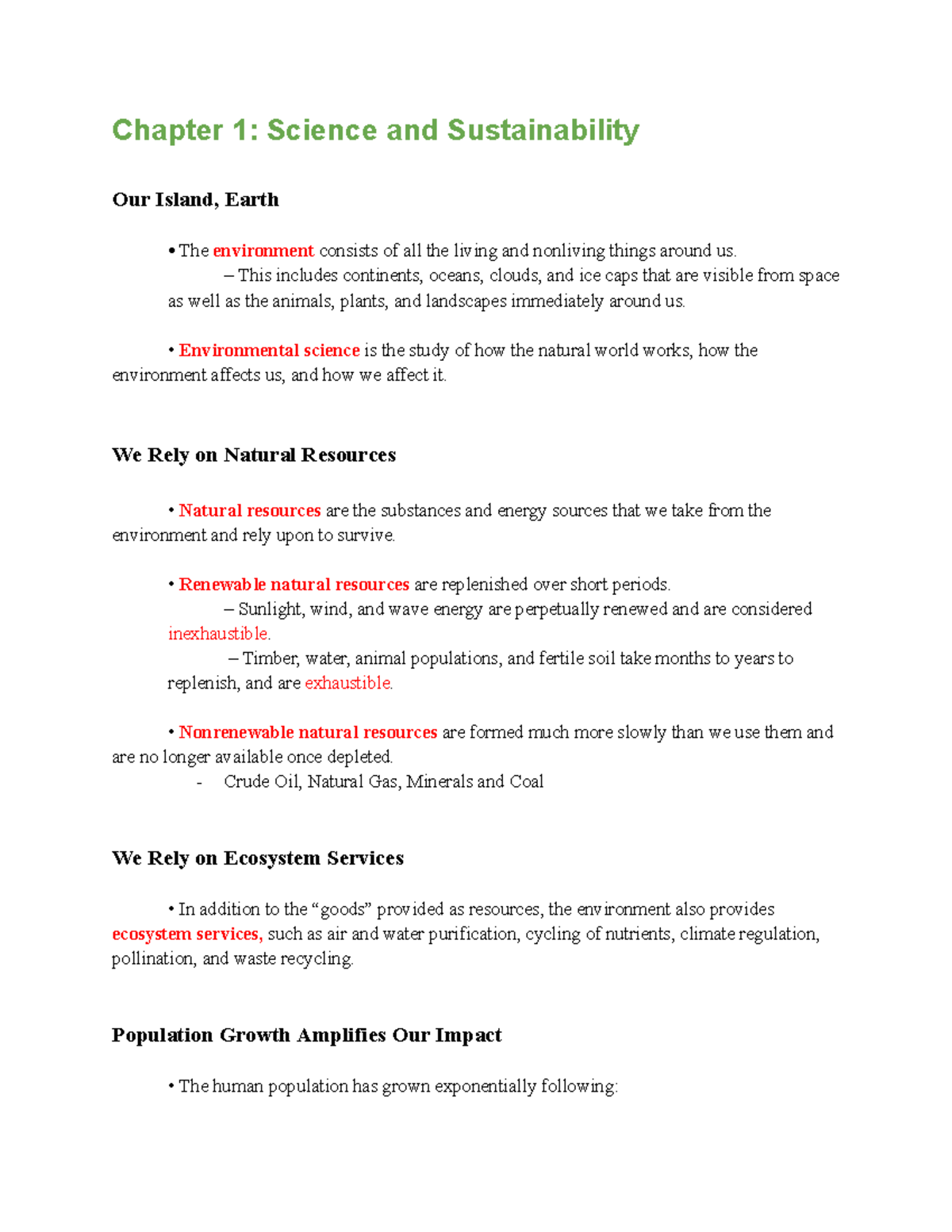 Chapter 1 Environmental Science Notes - ES 101: Science and ...