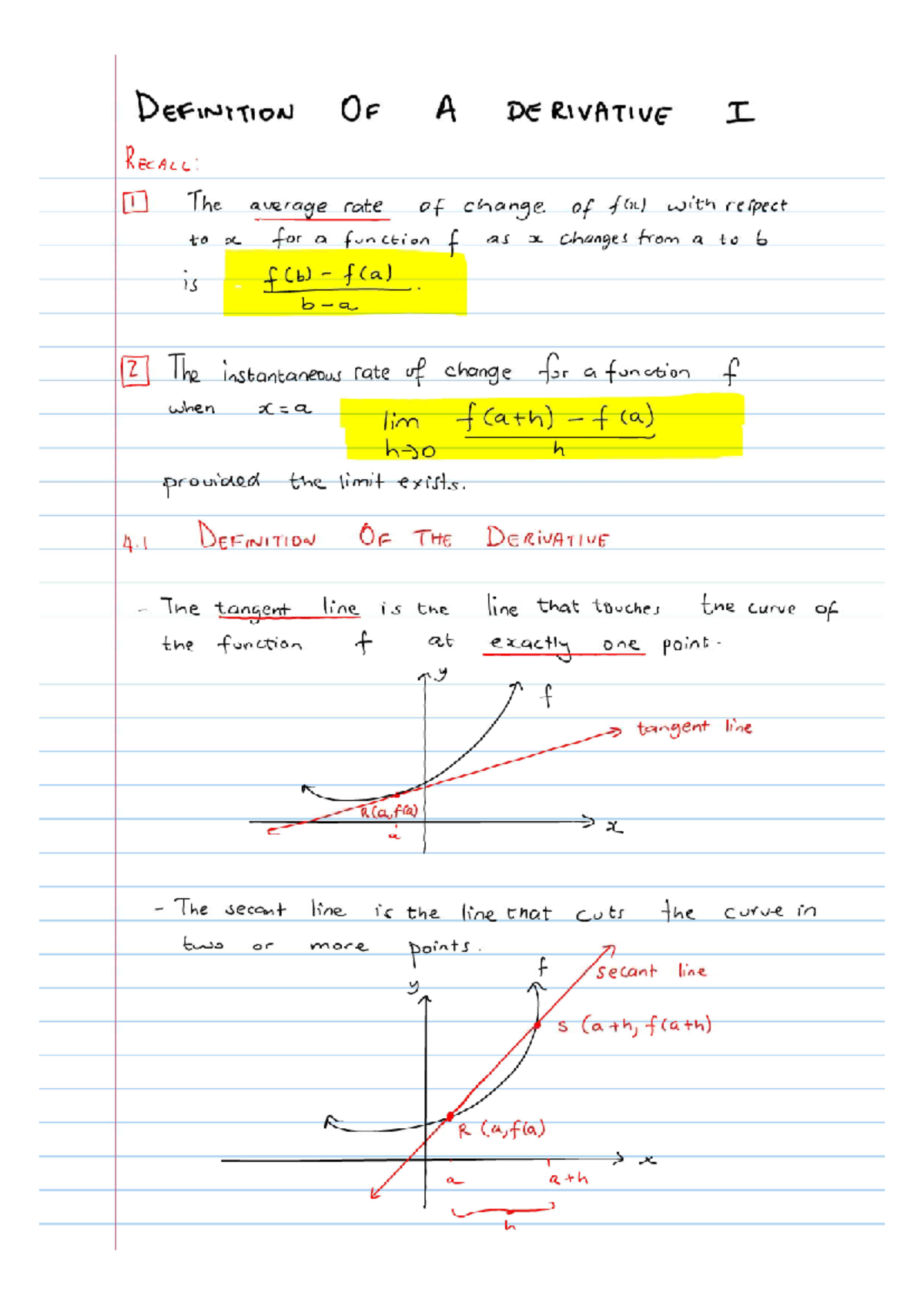 Definition of a Derivative: Key Concepts and Formulas for Calculus ...