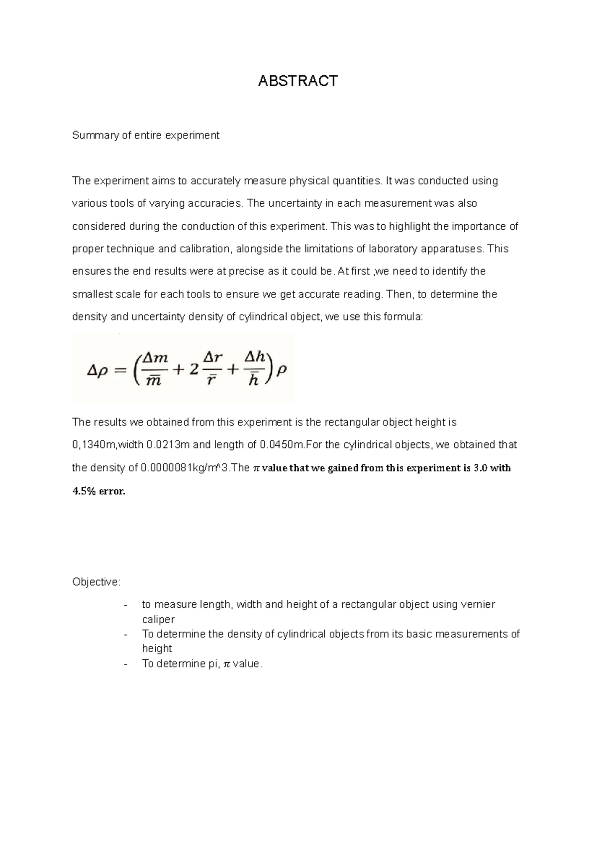 Physic lab report 1: Summary of experiment on measurement accuracy ...