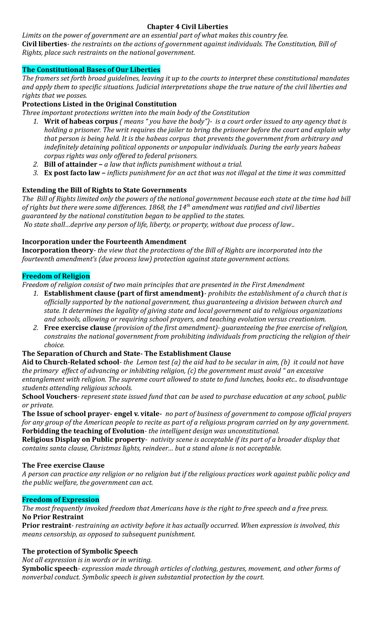 Chapter 4 Civil Liberties - Chapter 4 Civil Liberties Limits on the ...