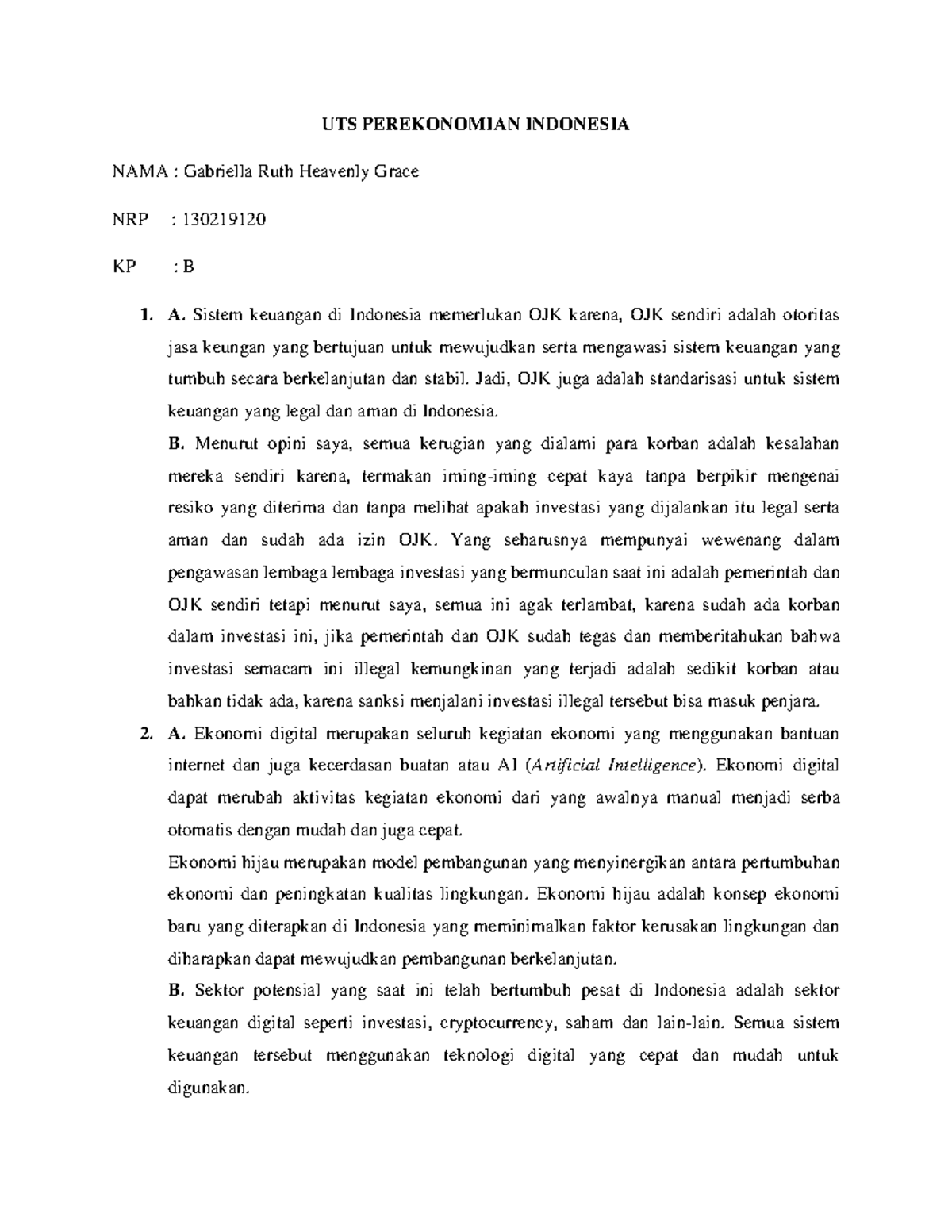 Essay UTS Perekonomian Indonesia - Analisis Keuangan & Ekonomi Digital - Document Preview
