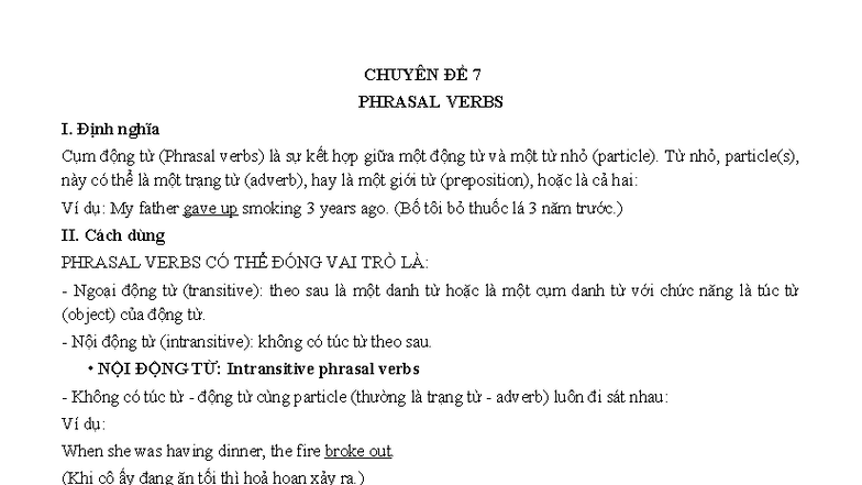 CD 7: Phrasal Verbs - Definitions and Usage - Studocu