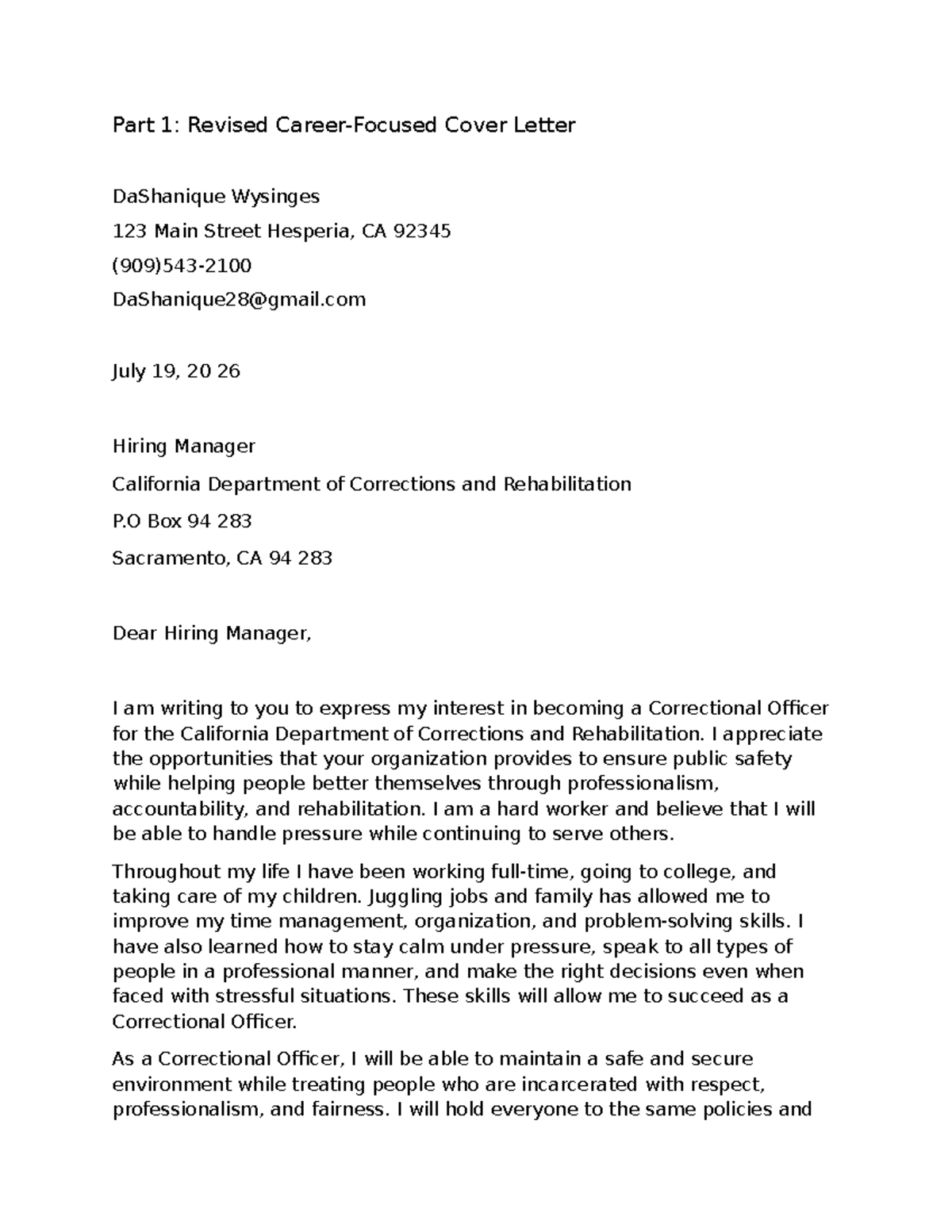 Wysinges Wk 5 Summative Assessment Cover Letter Revision Studocu