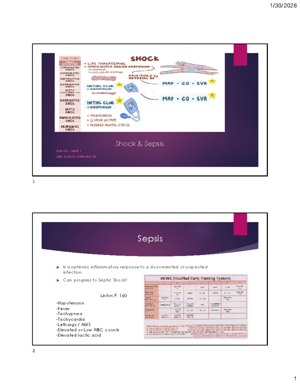 NUR 185 Week 1: Understanding Shock and Sepsis Management - Studocu