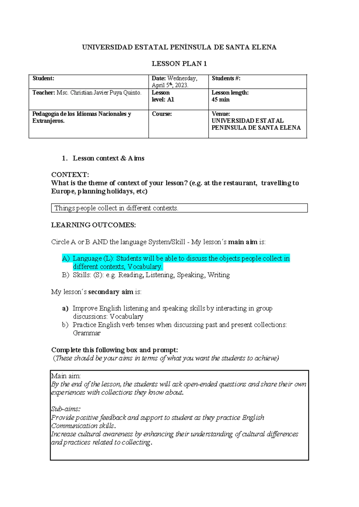 Lesson PLAN Format-Topic 1 UPSE-signed - UNIVERSIDAD ESTATAL PENÍNSULA ...