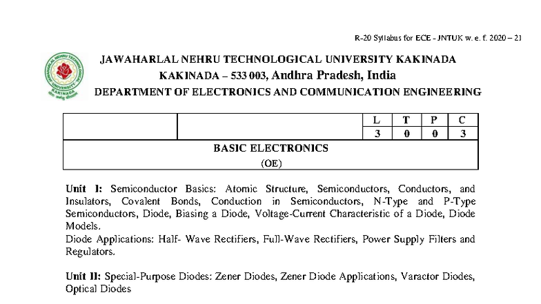 BE Syllabus 4-1 for ECE JNTUK (2020-21) - Basic Electronics - Studocu