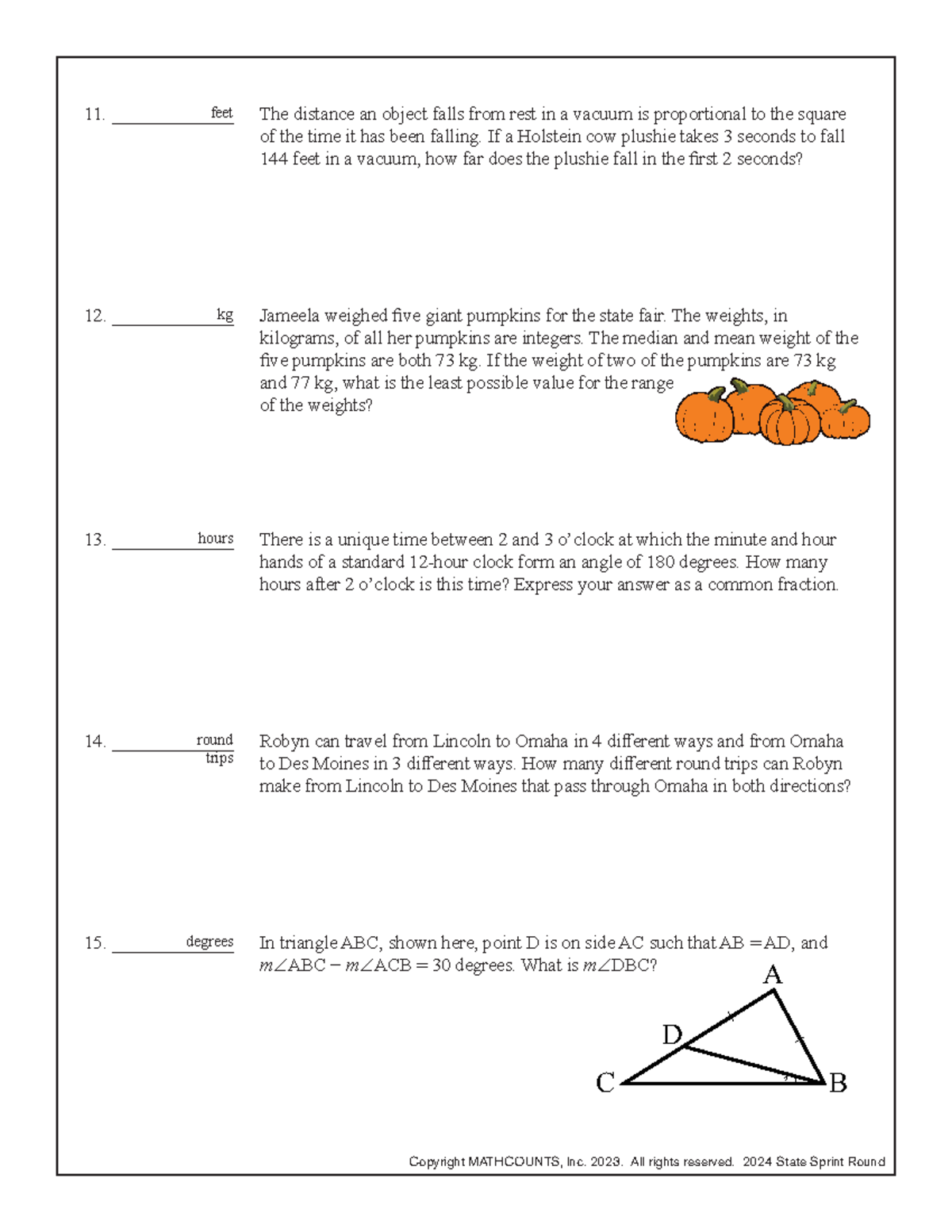 Extra questions #11-15 - Copyright MATHCOUNTS, Inc. 2023. All rights ...