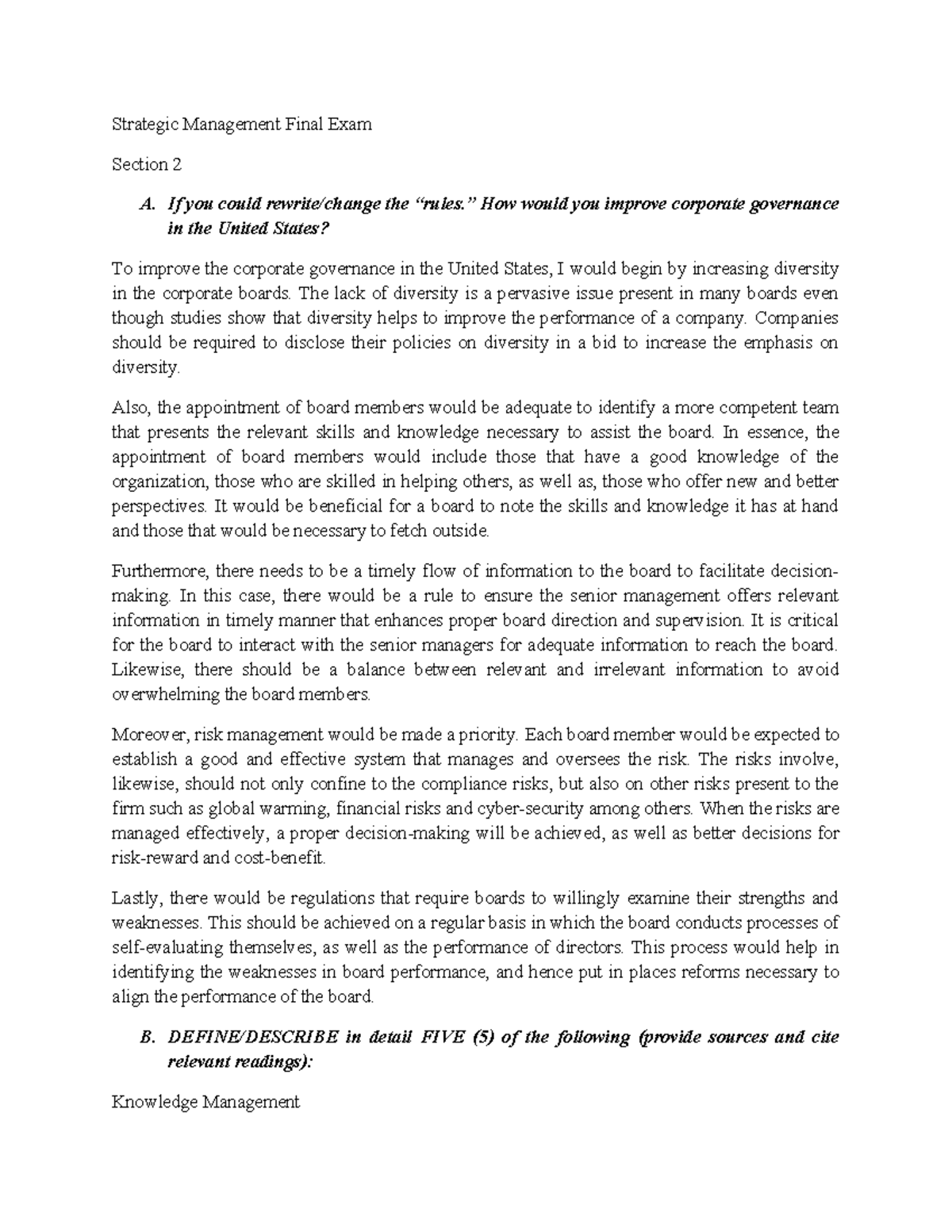 Strategic Management FIN 301 Final Exam Study Notes - Studocu