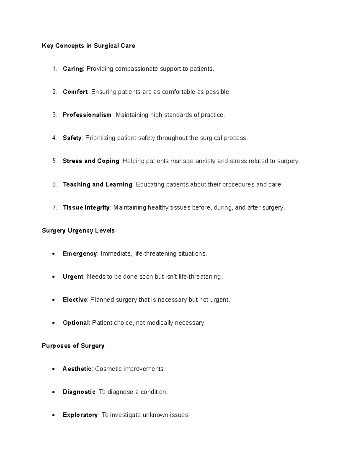 Med Surg 101: Key Concepts in Surgical Care and Procedures - Studocu