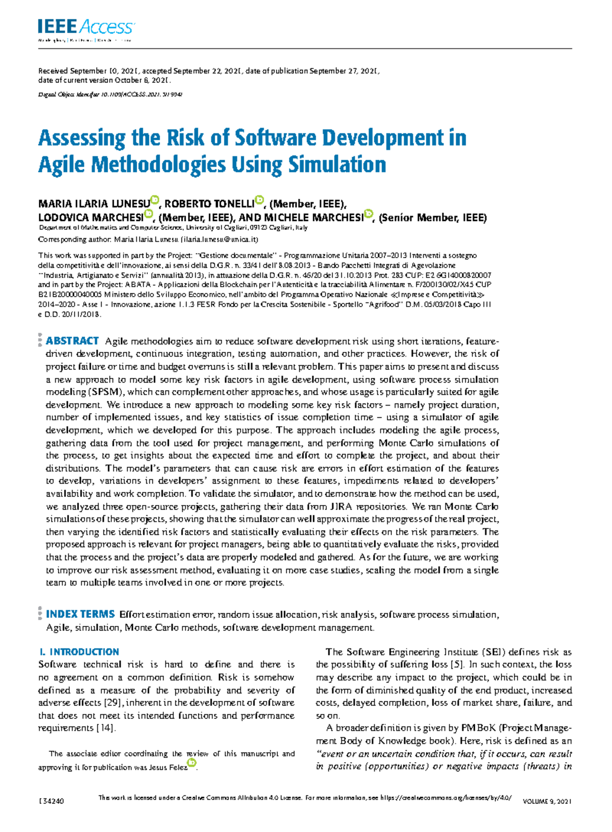 Assessing the Risk of Software Development in Agile Methodologies Using ...