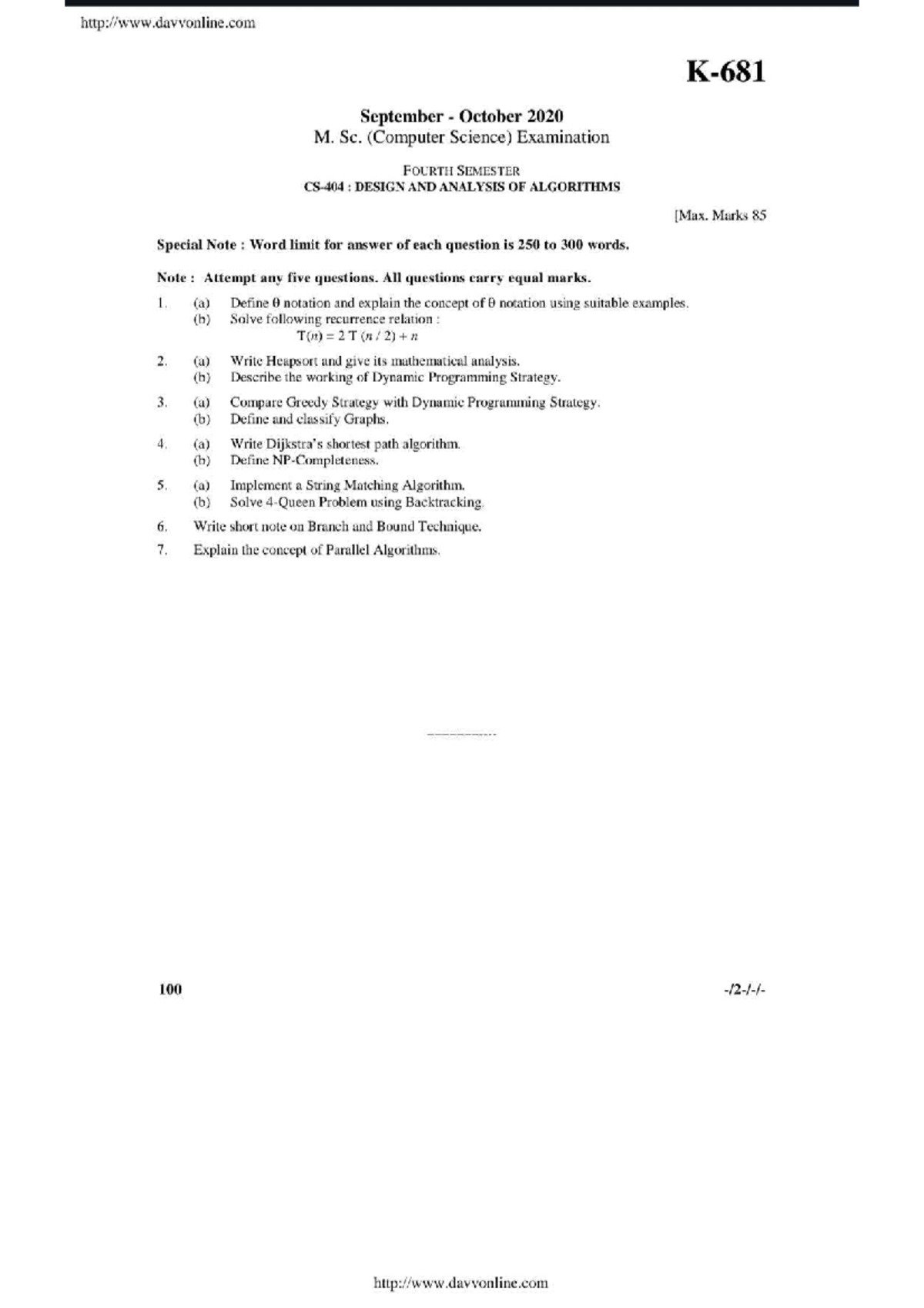 DAA 404 Final Exam: Design and Analysis of Algorithms Overview - Studocu