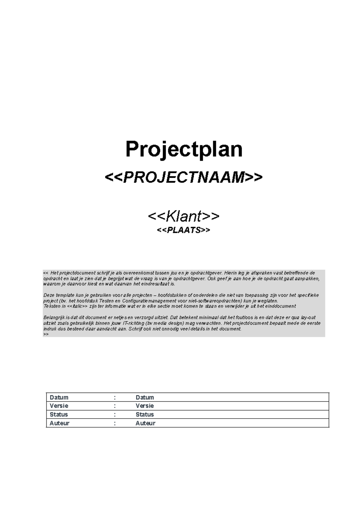 Projectplan Template voor IT Projecten - Versie 3 - Nederlands ...