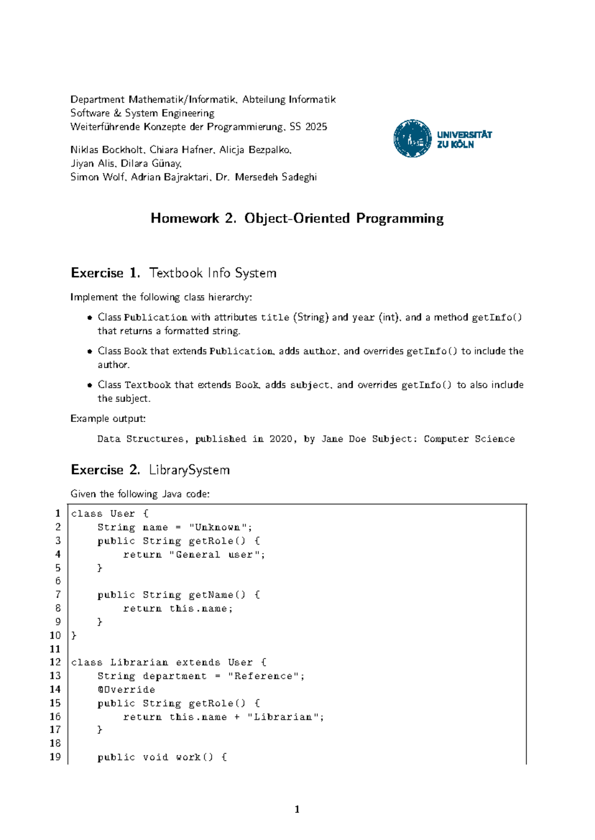 Homework 2 - OOP: Software System Engineering Concepts, SS 2025 - Studocu