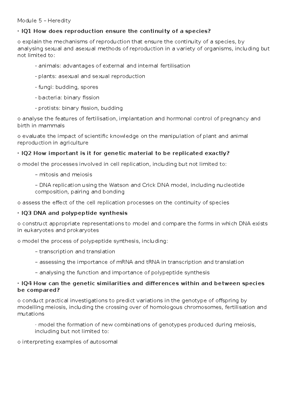 Module 5 Heredity Study Notes: Reproduction & Genetic Continuity - Studocu