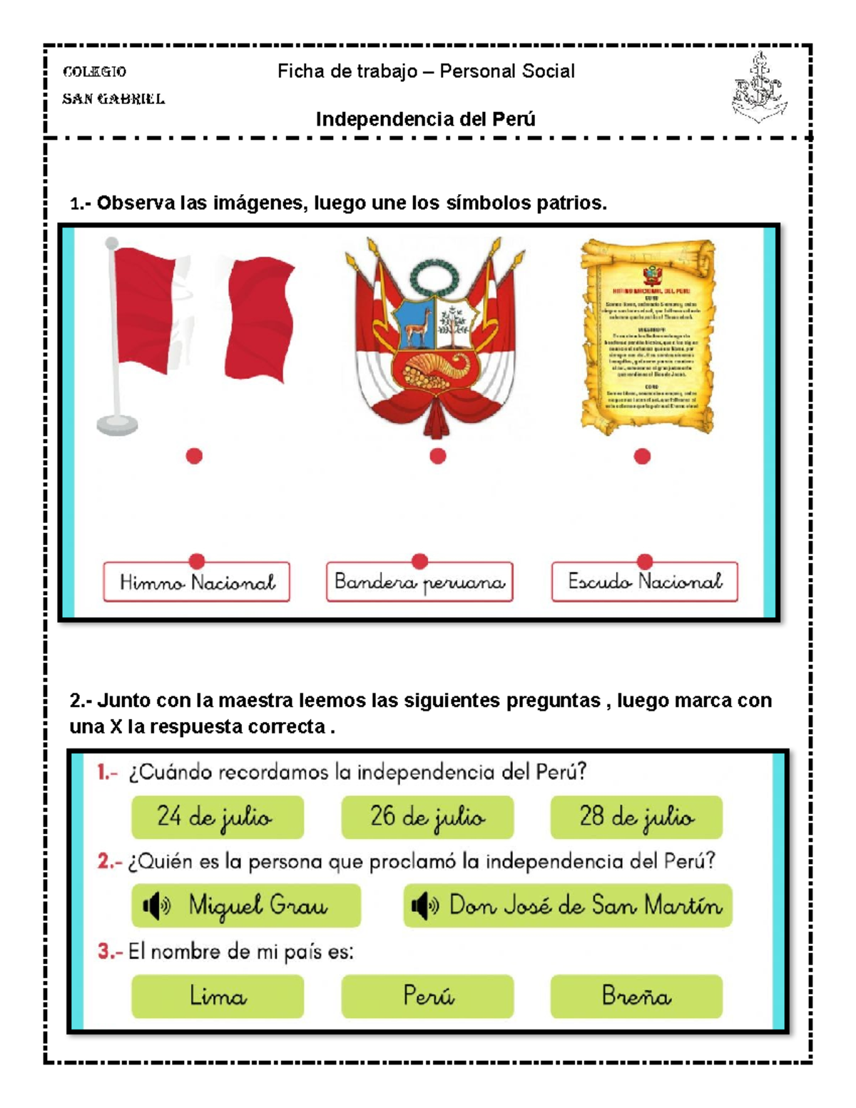 Ficha DE Personal Social Independencia DEL PERU - Document Preview