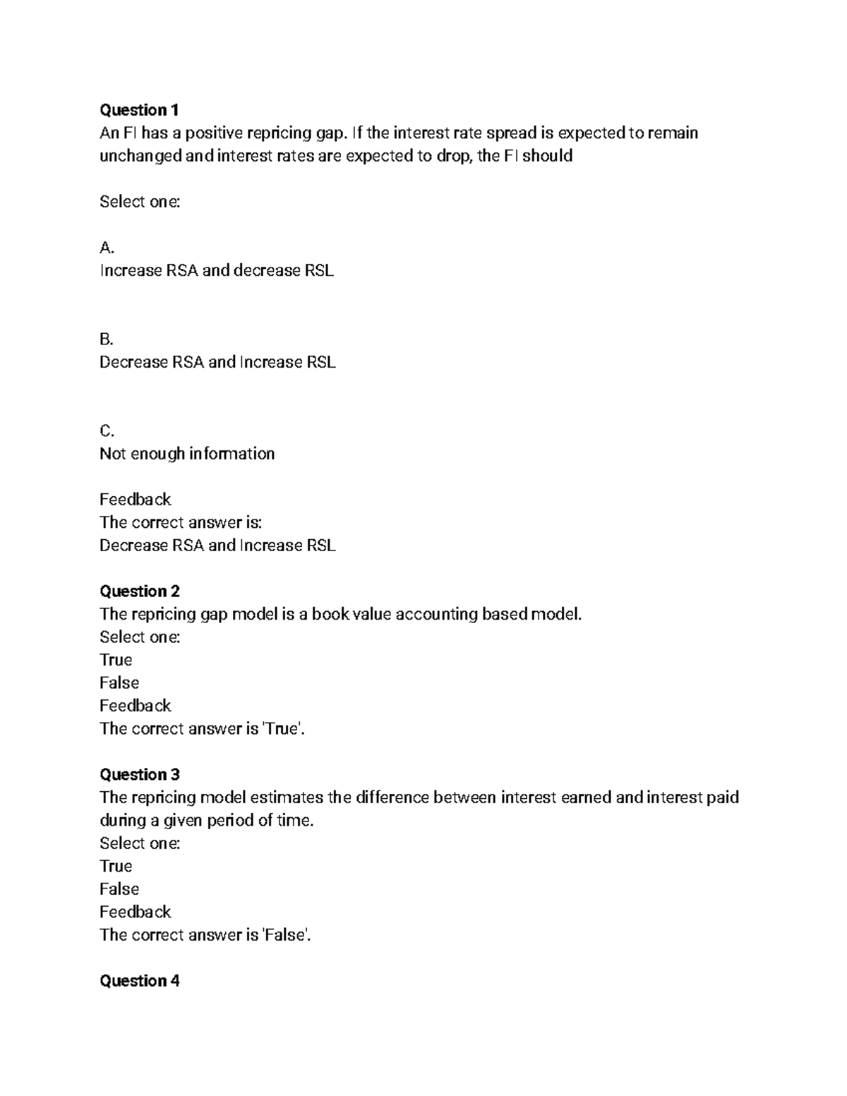 Quiz 2 - Interest Rate Risk Practice Questions - Studocu