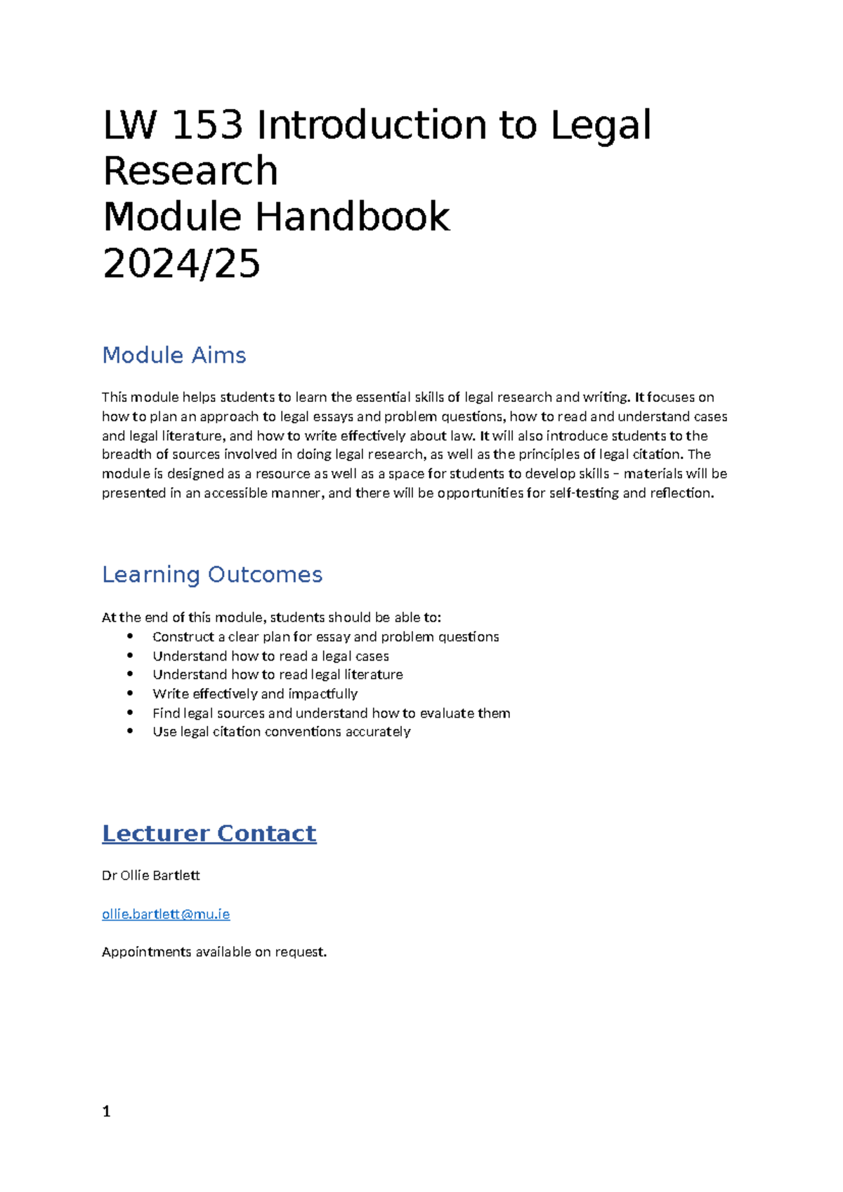 LW 153 Legal Research Module Handbook: Skills & Resources Overview ...