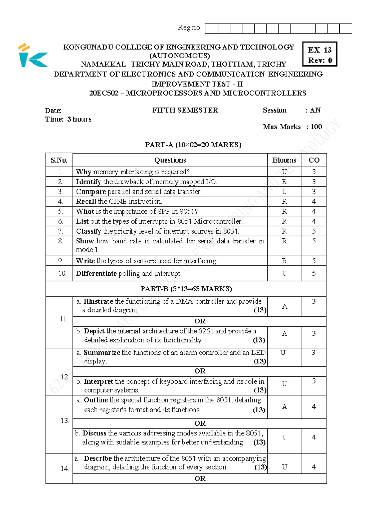 MPMC 20EC502 Improvement Test II Question Paper - Important - Studocu