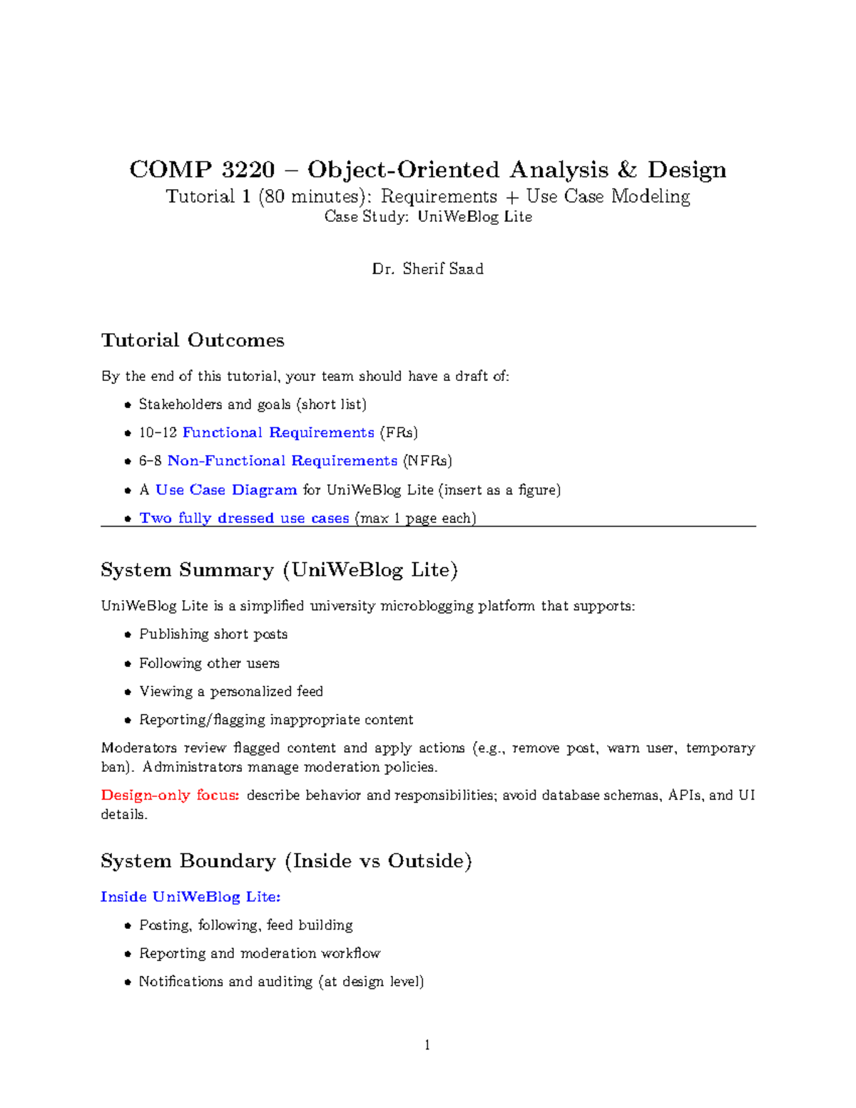 COMP 3220 Use Case Workshop: UniWeBlog Lite Tutorial 1 - Studocu