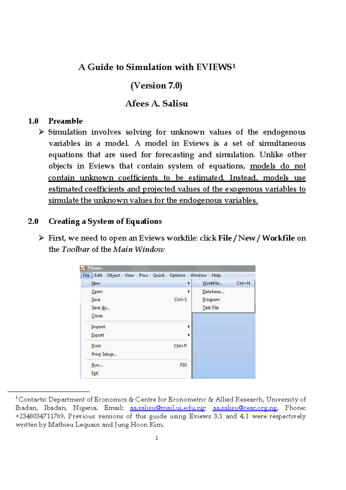 A Guide to Simulation with EViews by Afees Salisu - - Studocu