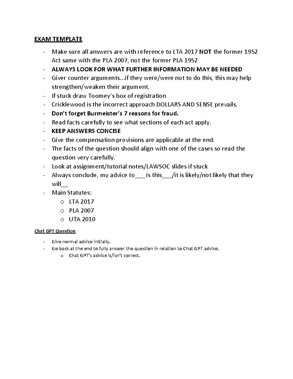 LAND LAW MID YEAR TEST Notes - EXAM TEMPLATE - Make sure all answers ...