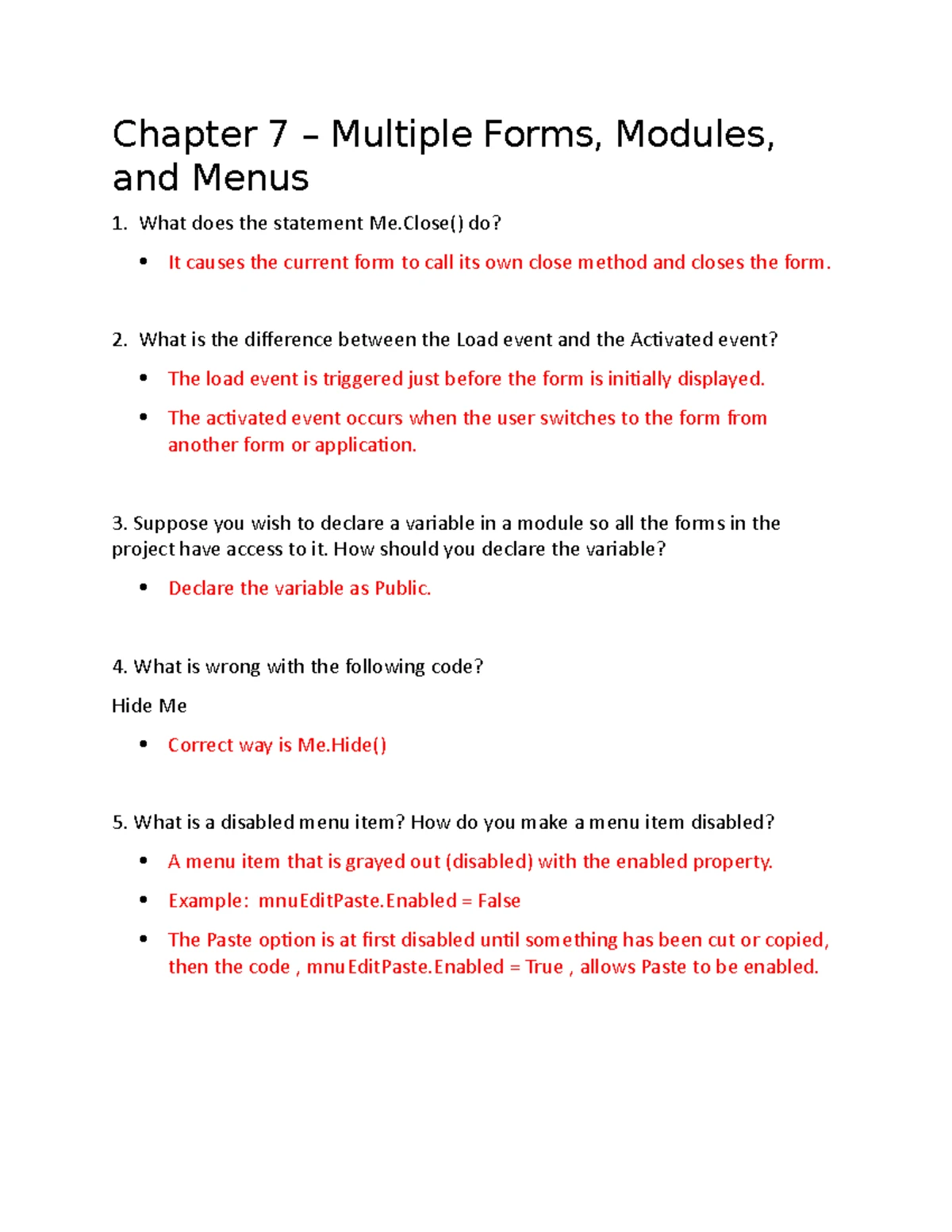 Chapter 4 Review Questions - Visual Basic - Chapter 4 – Making ...
