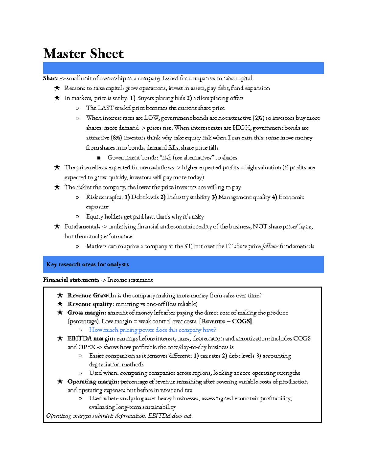 Master Sheet - Business Analysis of Share Pricing Factors - Studocu
