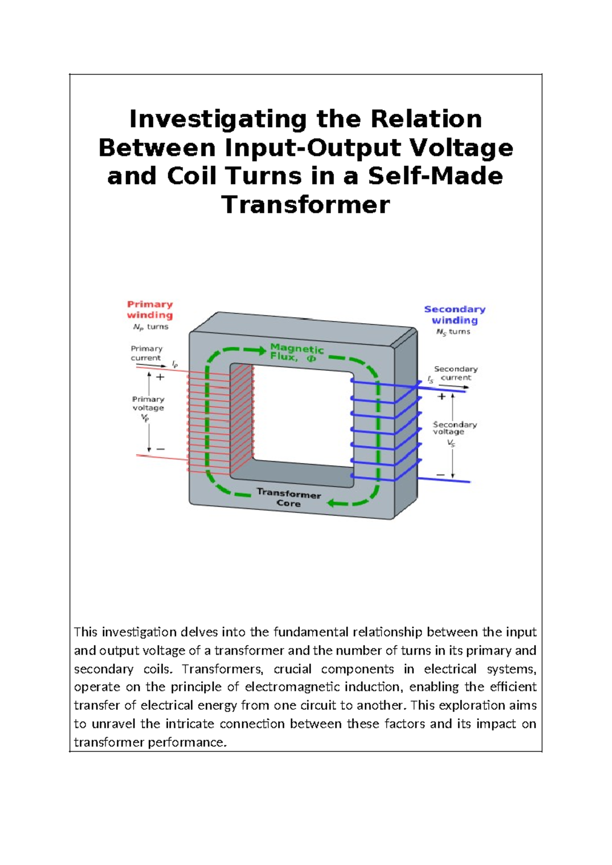 Investigating Voltage-Input Output Relation & Coil Turns in Transformer ...