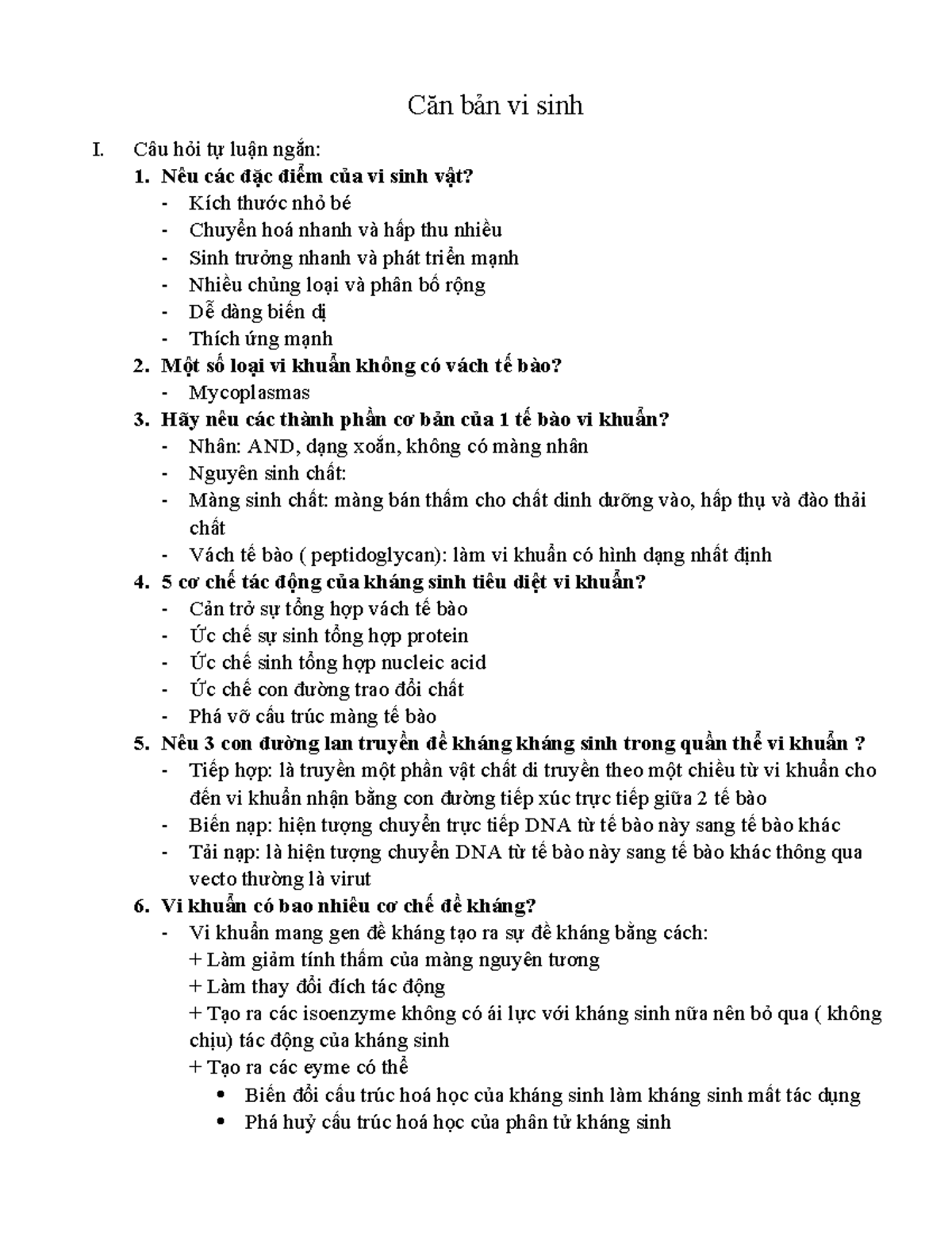 Đề cương Căn Bản Vi Sinh Học - Kiến Thức và Phân Tích - Document Preview